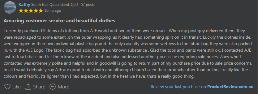 aje costumer review