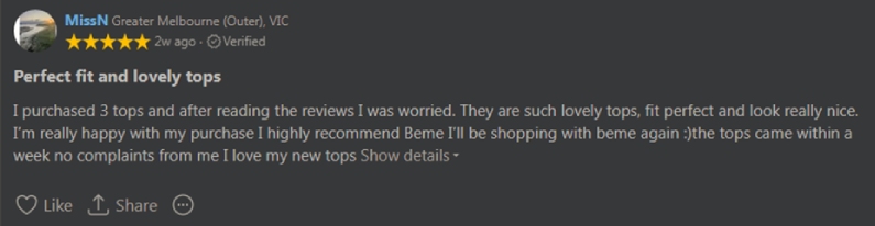 Beme customer review
