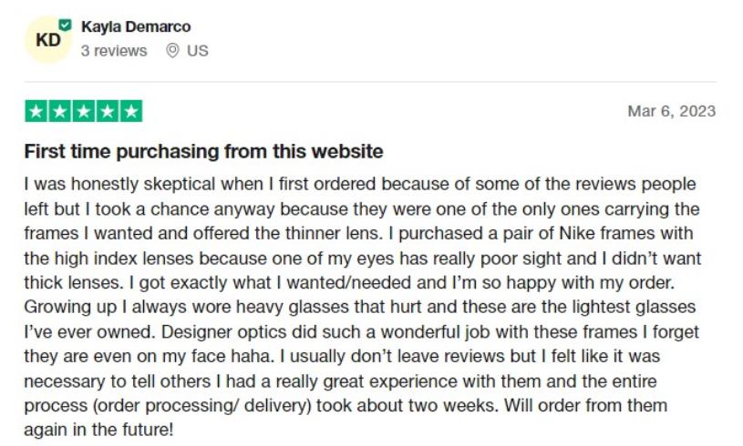 Designer Optics customer review