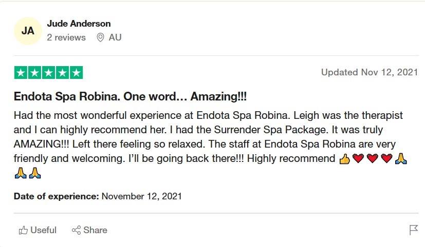 Endota Spa customer review