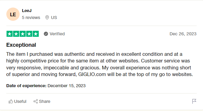 giglio customer review