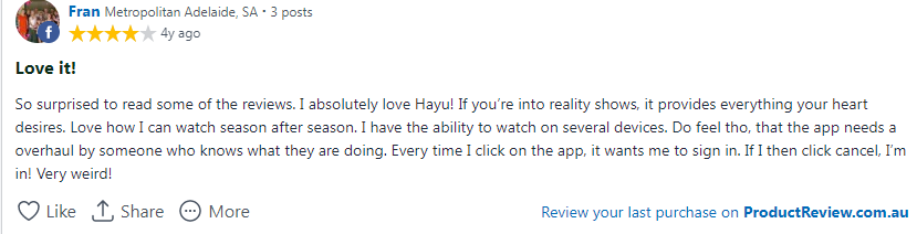 hayu customer review