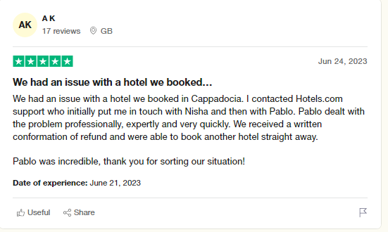 Hotels.com customer reviews