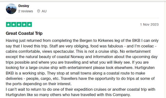 Hurtigruten customer review