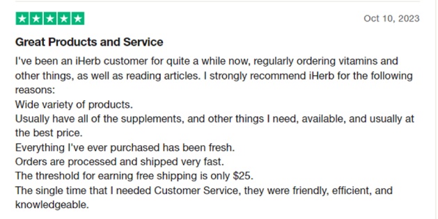 iHerb customer review
