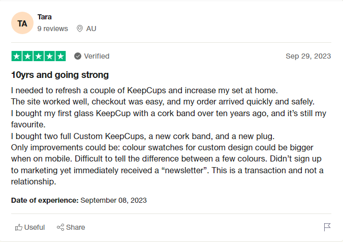 KeepCup customer review