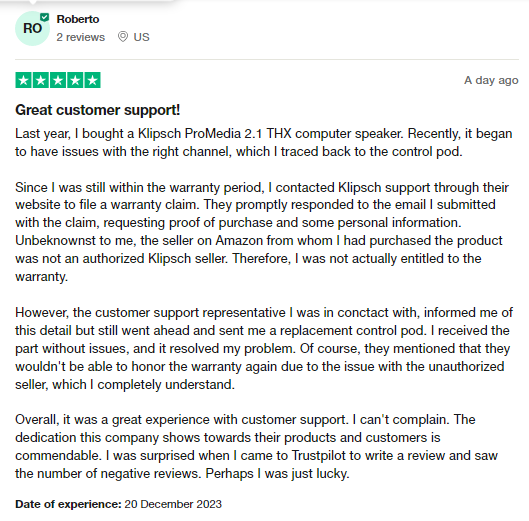 Klipsch Customer Review