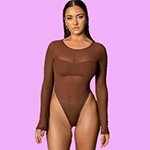 BLAIRE (Mesh Long Sleeve Bodysuit – Chocolate)
