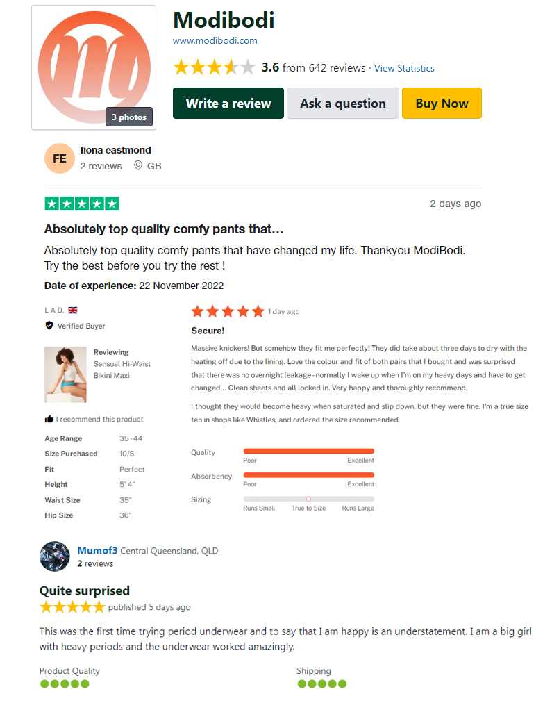 Modibodi customer Reviews