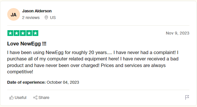 Newegg customer review