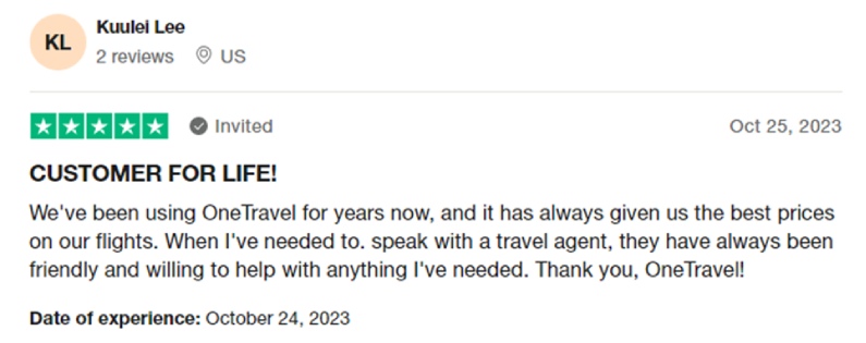 OneTravel customer review