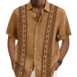 Plus Size Men's Vintage Geometric Ethnic Pattern Button Down Shirts