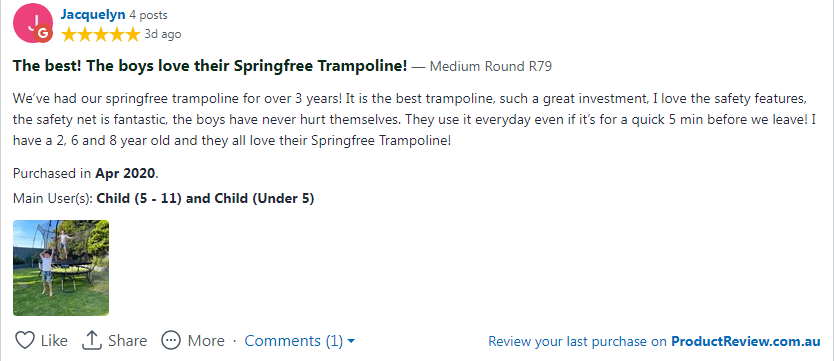springfree trampoline customer review