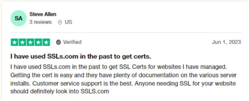 SSLs.com customer reviews