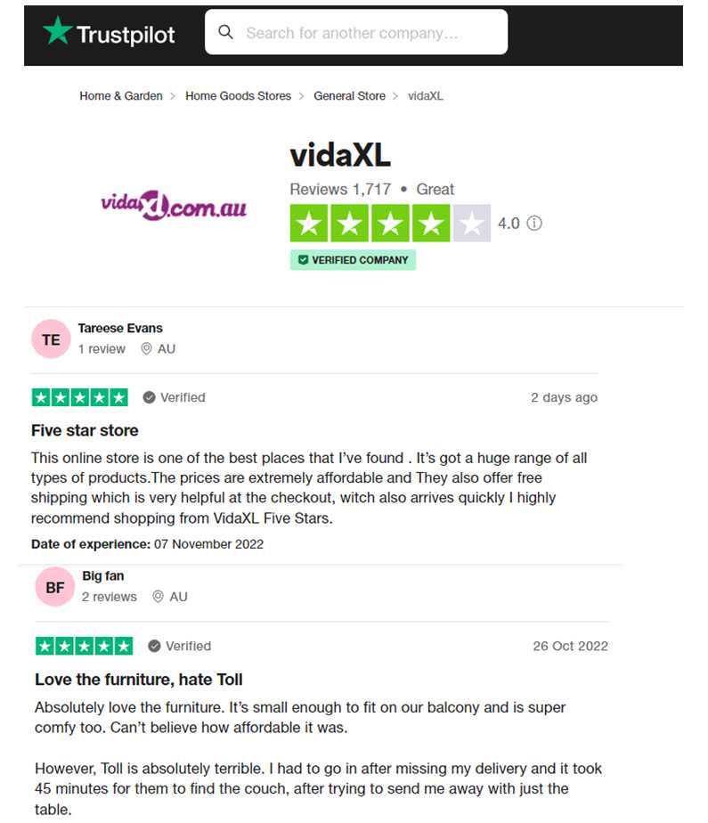 VidaXL Customer Reviews