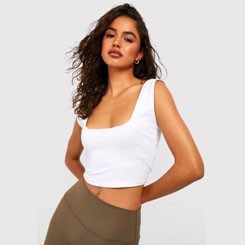 Wide Strap Sleeveless Basic Square Neck Crop Top