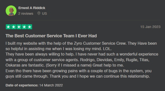 zyro customer review